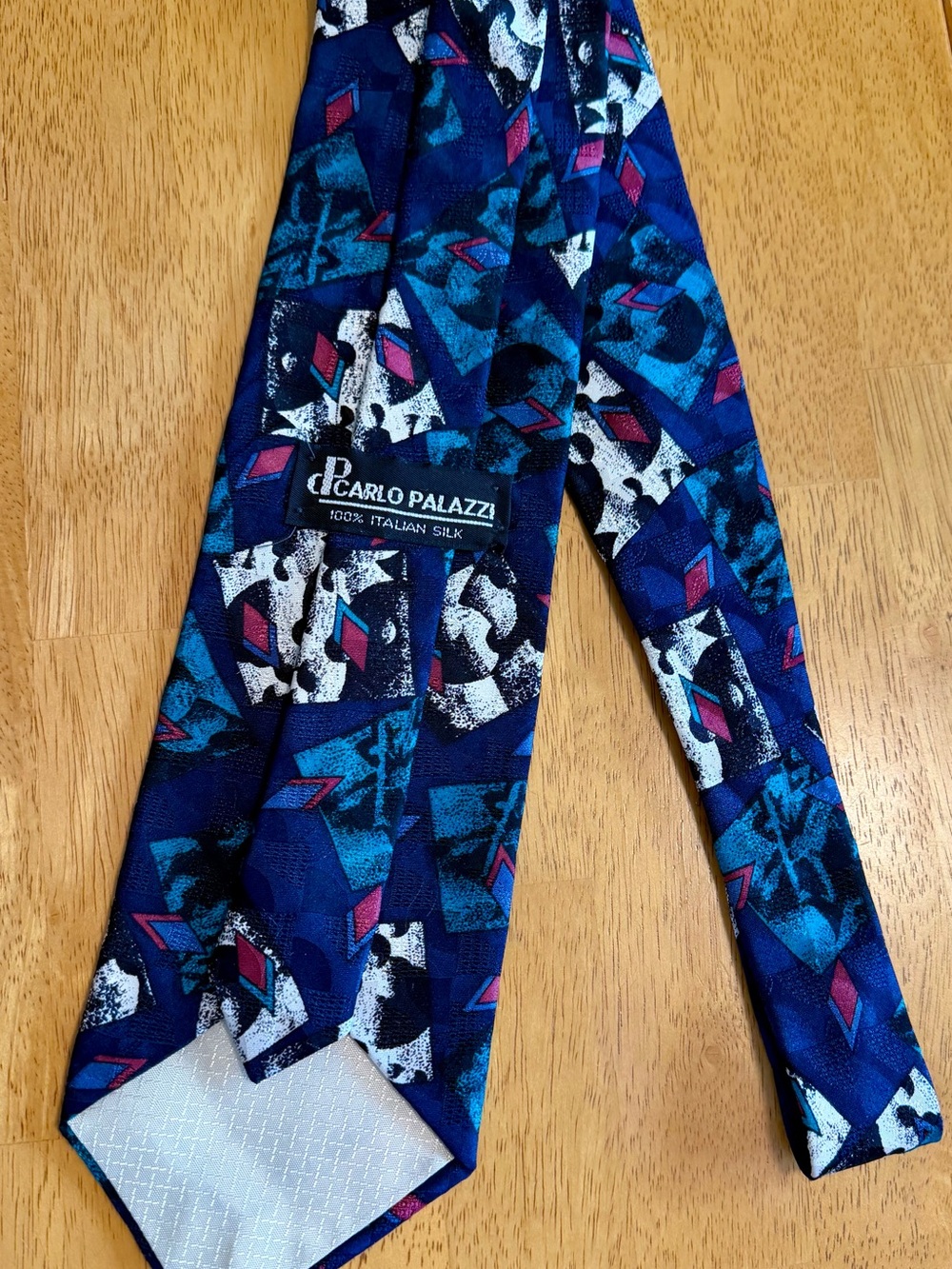 Vintage Carlo Palazzi Italian Silk Tie Abstract Geometric Retro 90s Cobalt Blue